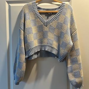 Blue Blush cropped sweater. Size Medium. Baby blue & cream colors. Worn once.